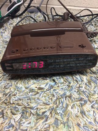 Rare Vintage Soundesign Am/fm Radio Alarm Clock Phone Brown Box