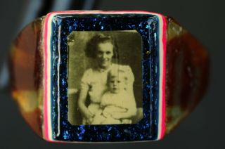 Vintage Prison Ring 1940s Ww11 Pow Celluloid Photo Sweetheart Ring Memento Rare