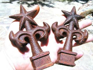 Two Cast Iron Star Finials Architectural Natural Rust Finish