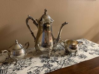 Vintage Leonard Silver Plate 3 Piece Coffee/tea Pot,  Creamer,  & Sugar Set