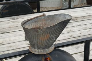 Vintage Galvanized Coal / Ash Flower Bucket Fireplace Hog Scuttle