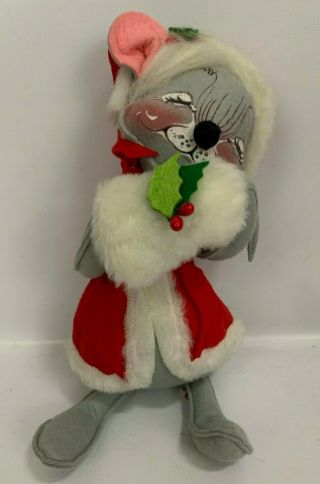 Vintage Annalee Doll 12 " Christmas Mouse W/ Fuzzy Hand Muff Warmer 1966
