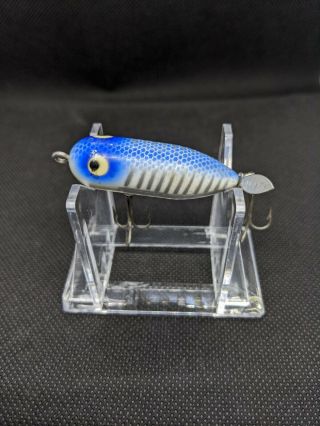 Vintage Heddon Tiny Torpedo Fishing Lure.  Clear Scale XBL Blue Shore Minnow 2