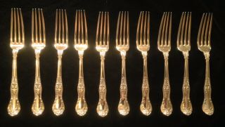 10 Pc Set 1884 Tiffany And Company Regent Pattern Gold Plated Forks Very Rare