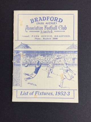 Rare 1952/1953 Bradford Park Avenue Fixtures Card