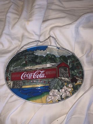 Vintage 1997 Coca Cola Stained Glass Picture (rare)