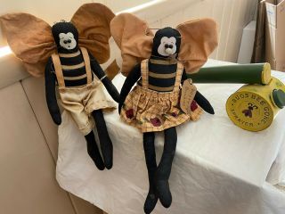 Handmade Primitive Bumble Bee Folk Art Dolls 12 Inches Tall Summer Decor