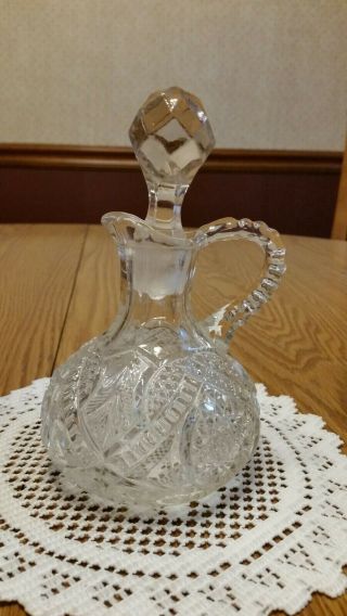 Stunning Antique Early Clear Blown Glass Cruet Decanter Pressed Stopper Pontil