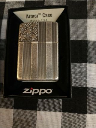 Zippo Lighter - American Flag Armor Antique Silver Plate - 28974 2