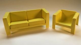 Vintage Barbie Furniture Yellow Couch & Chair Set Mattel Inc.  1973