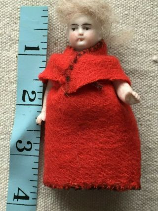 Antique German All Bisque Doll 8093 2/0 3.  5 Inches Dollhouse Size Doll House