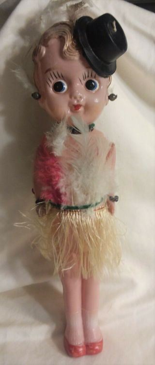 Vintage Celluloid Carnival Prize Japan Kewpie Flapper Doll W/feathers Strung 12 "