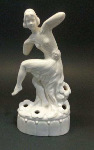 Vintage Art Deco Pottery Flower Frog Partial Nude Lady Dancing Flapper
