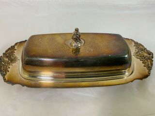 Vintage Wallace 206 Baroque Silver Plate Butter Dish Glass Tray Ornate Gift