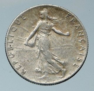 1918 France La Semeuse Woman Antique Old Silver 50 Centimes French Coin I85896