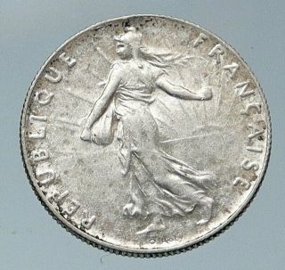 1918 France La Semeuse Woman Antique Old Silver 50 Centimes French Coin I85898