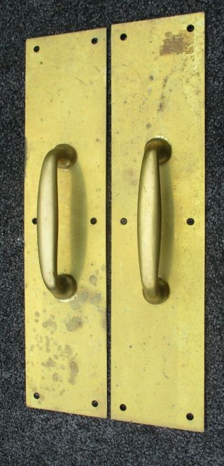 Pair Brass Door Push Plates Grab Bars W/ Handles Commercial 3 1/2 " X 15 "