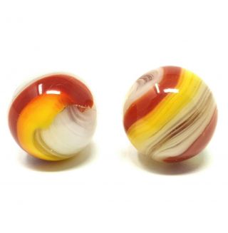 2 Vintage Marbles Akro Agate Popeye Red Yellow White Clear Antique Glass