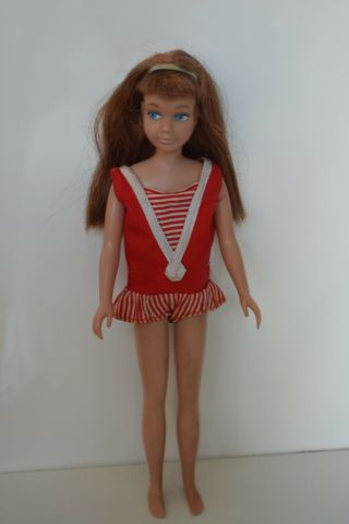 Vintage Mattel Barbie Skipper Doll With Swimsuit And Headband 2 Tone Hair