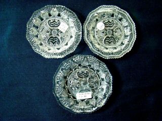 Antique Flint Glass Cup Plate Group Of 3 " Shell " Lee Rose 245 246 249; Eapg Lacy