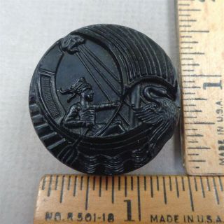 Impressed Black Glass Antique Button,  1800s Sailor On Ship W/ Goose Design