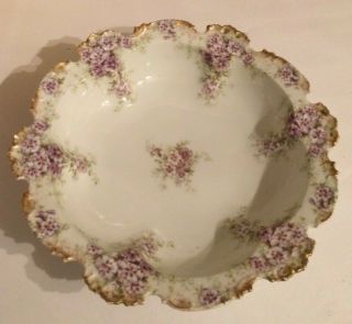 Antique C.  H.  Field Haviland Limoges Scalloped Serving Bowl With Purple Flowers