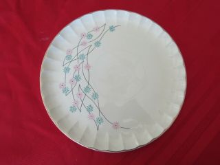 Rare W.  S George China 10 " Dinner Plate Turquoise Pink Flower - Atomic - B8837 Style