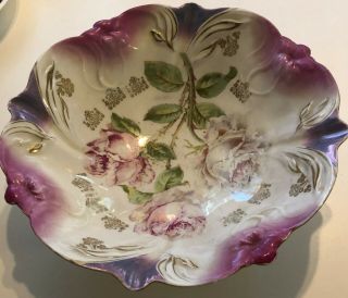 10 1/2 " Ps Germany Hand Painted Pale Pink Roses Bowl