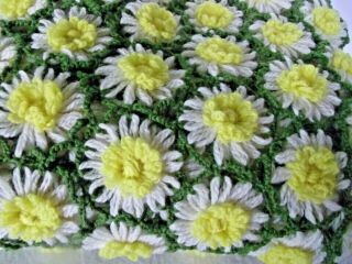 Vintage 1960s Handmade Crochet Daisy Flower Afghan Blanket Throw 87 " X 60 " Retro