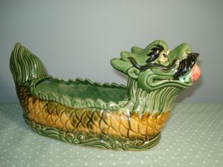 Antique Vintage Dragon Ceramic Planter Majolica Style Art Pottery 14 " Marked