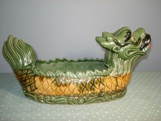 Antique Vintage Dragon Ceramic Planter Majolica Style Art Pottery 14 