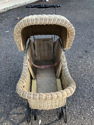 RARE ANTIQUE FA WHITNEY WICKER BABY CARRIAGE DOLL STROLLER COMPLETE EUC 3