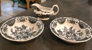 Ridgway Windsor Staffordshire England; Rare Gravy Boat & 2 Bowls; Hand Etched