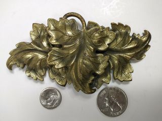 Antique Victorian Heavy 3d Leaf Embossed 2 Piece Brass Lady 