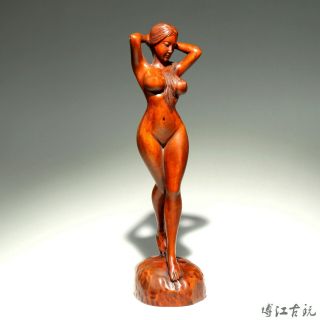 Collect China Old Boxwood Hand - Carved Naked Belle Delicate Unique Decor Statue