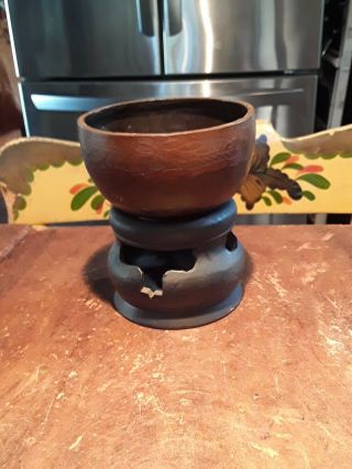 Decorative Antique Japanese Bronze Censer And Wooden Stand