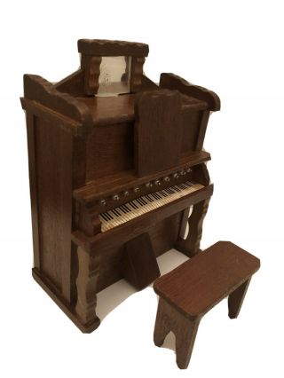 Vintage Mini Land Miniature Musical Pump Organ With Bench Dollhouse Furniture