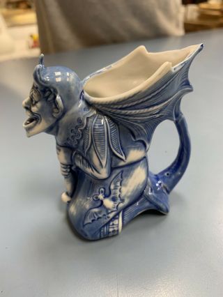 Schafer Vater Blue & White Porcelain Devil Creamer 3.  5” Tall Rare