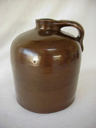 Antique Stoneware Brown Glaze Crock Jug Whiskey Moonshine Beehive W/ Handle 64oz