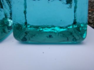 Rare Signed Fire And Light Recycled Glass Candle Holder Pair - - Aqua 3