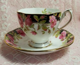 Vintage Queen Anne Black Magic Tea Cup & Saucer Fine Bone China England