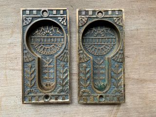 Pair Eastlake Design Solid Bronze/ Brass Pocket Door Pulls Restore