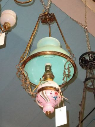 Antique Vintage Rare French Ceiling Light,  Etched Brass,  Opaline Glass Napoleon