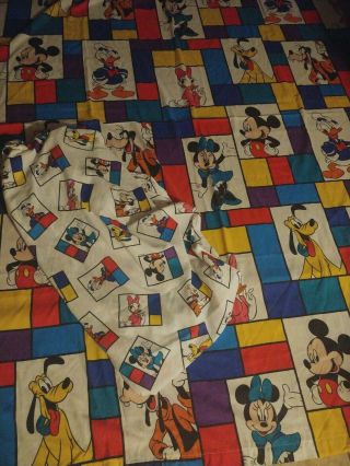 Mickey Donald Duck Pluto Goofy Color Block Disney Flat Fitted Sheet Set Vintage