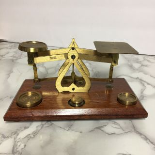 Vintage Brass Postal Scale With Weights Made In England