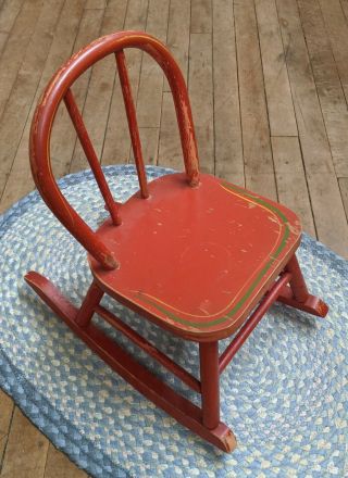Doll Toddler Rocker Primitive Child Doll Rocking Chair Red Paint Wood No Nails