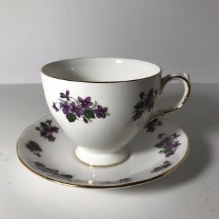 Vintage Queen Anne Fine Bone China Tea Cup And Saucer “violets” Made In England