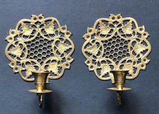 2 Vintage Metal Brass Candelabra Leaves Candle Light Antique Sconces Pair