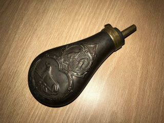 Vintage/antique Gun Powder Flask Copper & Brass,  Dog And Birds