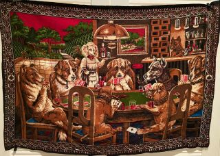 Vintage Dogs Playing Poker Cloth Tapestry Wall Hanging Carpet Rug 38 " X 56 "